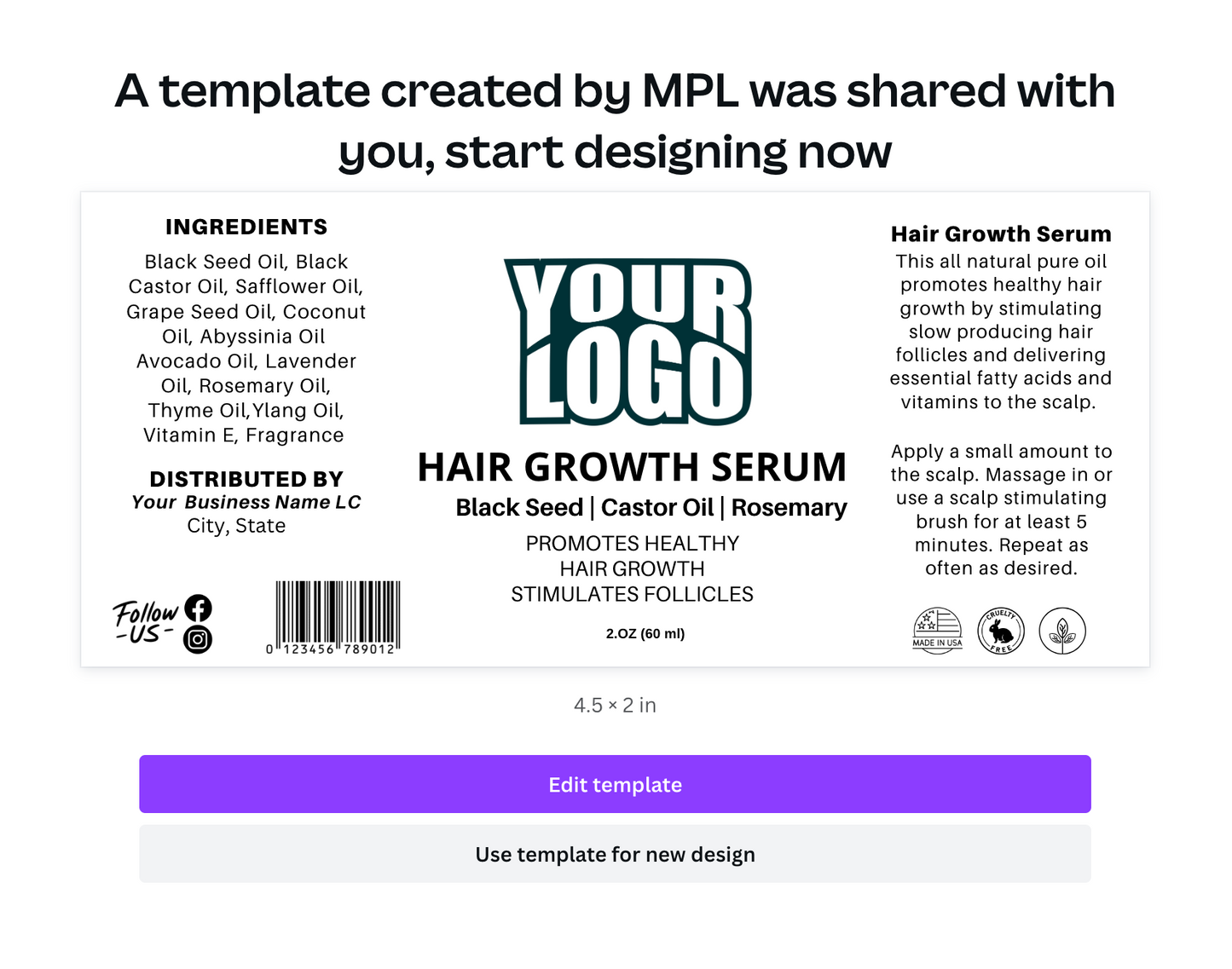 Hair Growth Oil Label Template